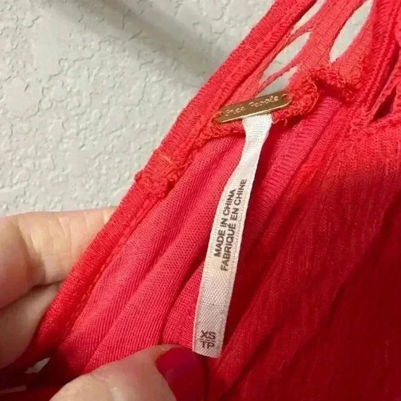 Free People Red Orange To the Point Long Sleeve Lace-Like Dress Size XS - Picture 5 of 8